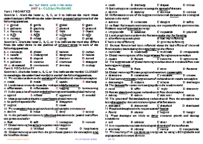 Bài tập Tiếng Anh Lớp 11 thí điểm - Unit 6 Global warming